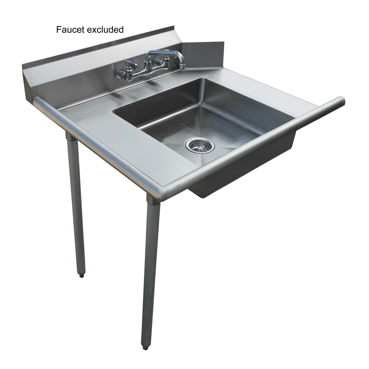 E-SDT-36L Enhanced stainless steel soiled dish table with left-side pre-rinse bowl, backsplash, and adjustable bullet feet