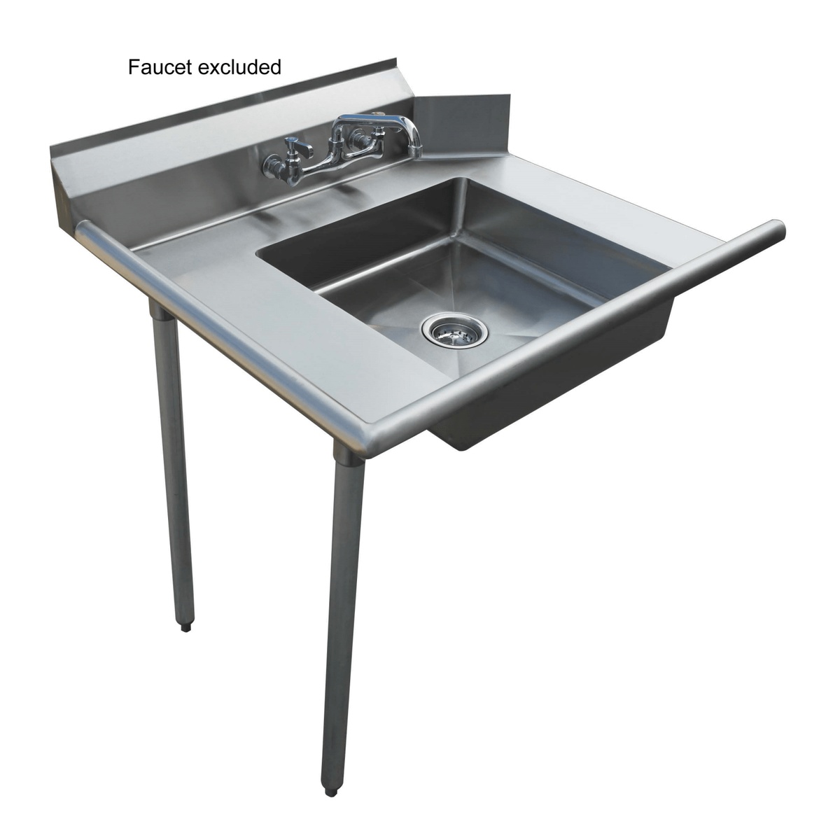 E-SDT-48L Enhanced stainless steel soiled dish table with integrated pre-rinse bowl, backsplash, and galvanized legs, left-side configuration