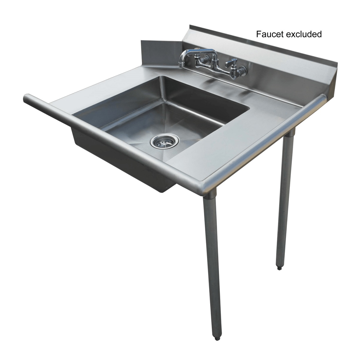 Enhanced E-SDT-48R stainless steel soiled dish table with integrated pre-rinse bowl, backsplash, and galvanized legs, right-side orientation