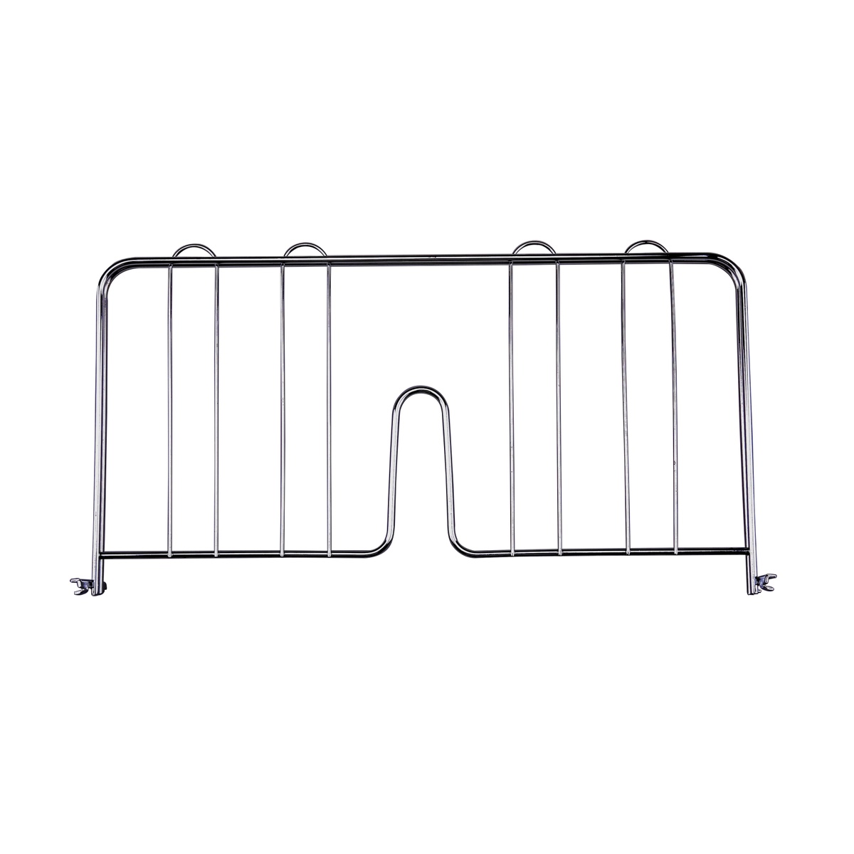 E-WSDIV18C Enhanced chrome wire shelf divider, 18x8, shown front-facing with clip-on feet