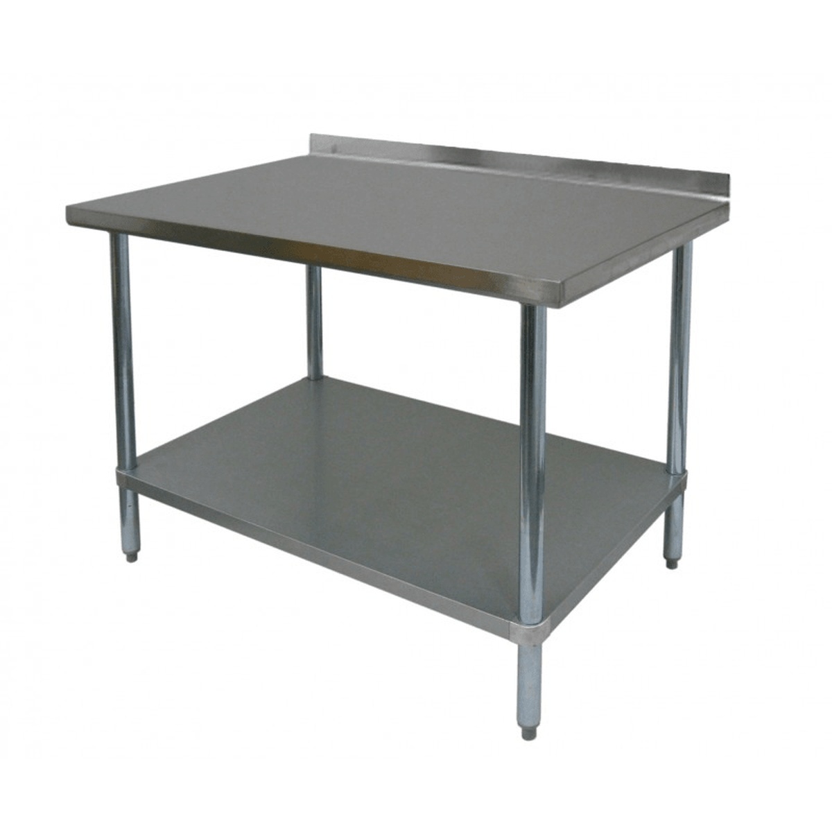 Enhanced 24x24 stainless steel work table with 2-inch backsplash and galvanized undershelf