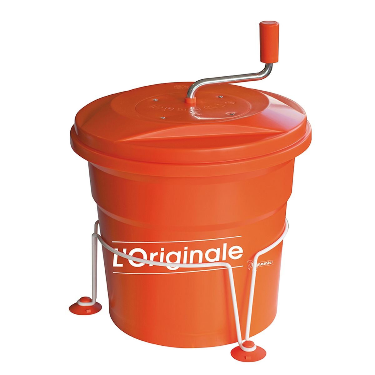 Dynamic USA E001 salad spinner with stabilizing base legs for secure operation