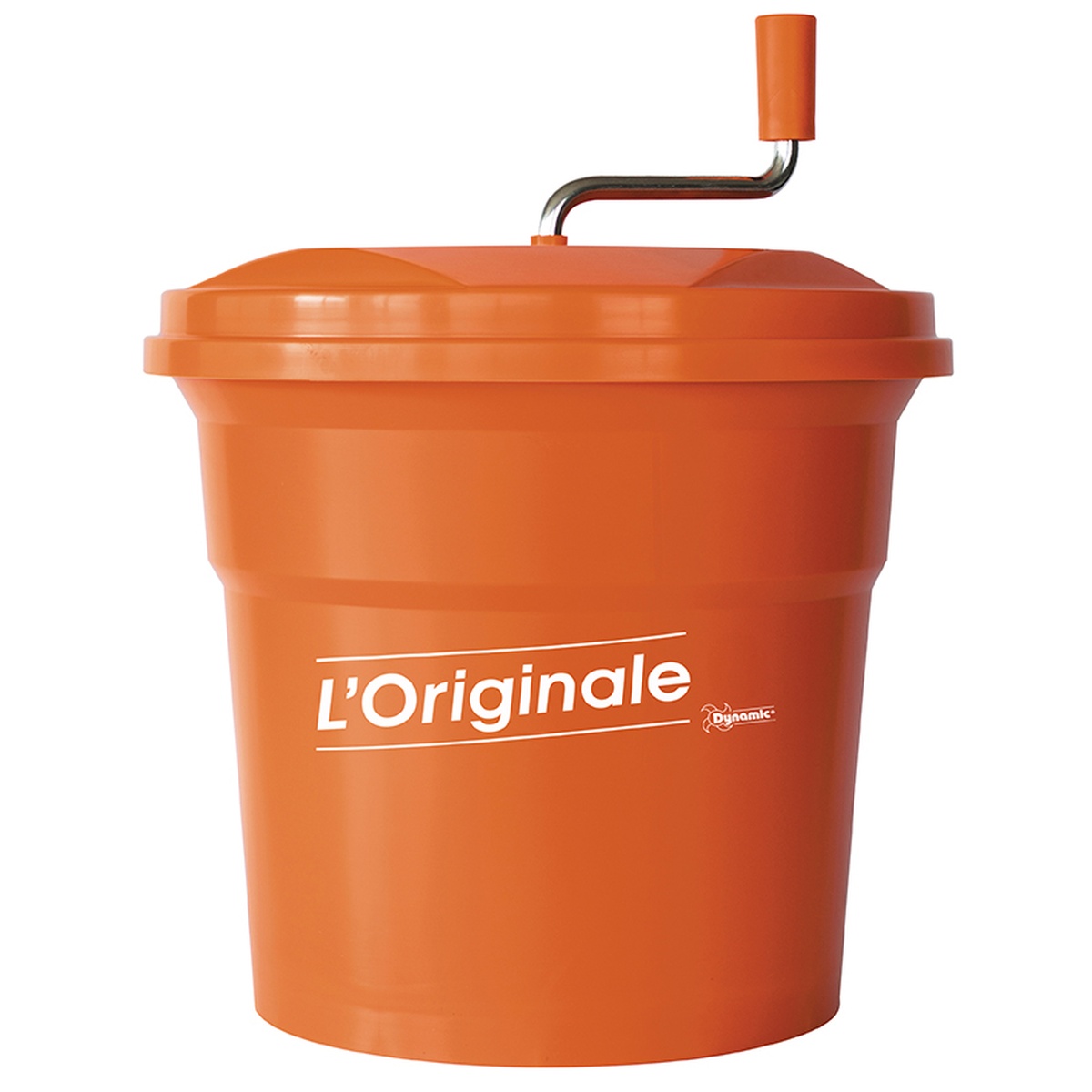 Dynamic E002 professional manual salad spinner with orange container and hand crank