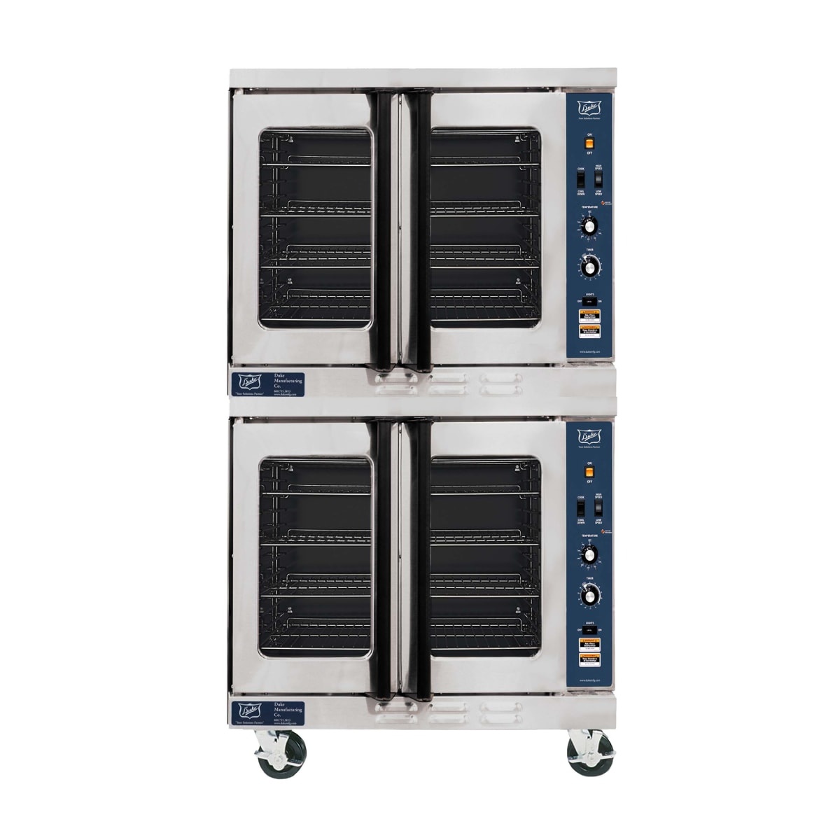Duke E102-E double deck electric convection oven with independent doors and windowed fronts