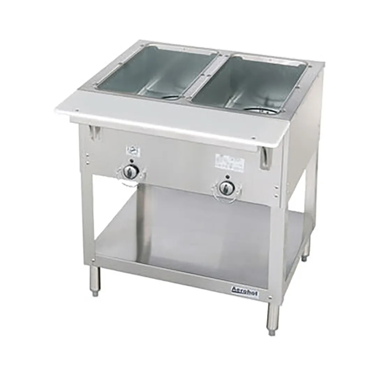 Duke E302 Aerohot electric 2-well steam table hot food station with open shelf base