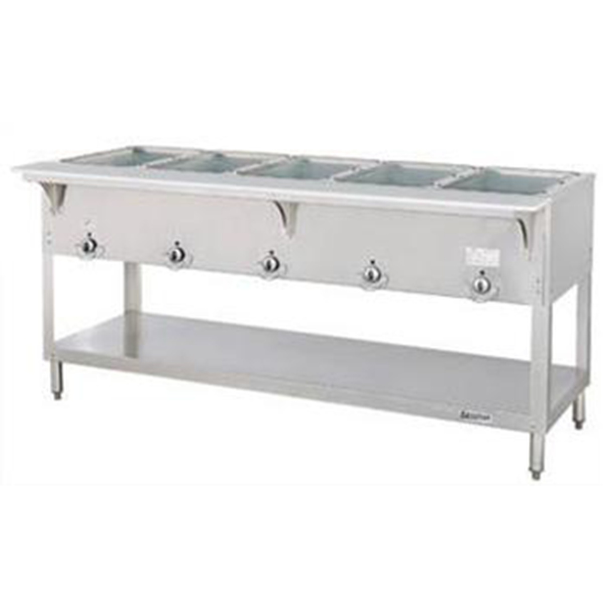 Duke Aerohot E305SW electric sealed well steam table with five wells and undershelf
