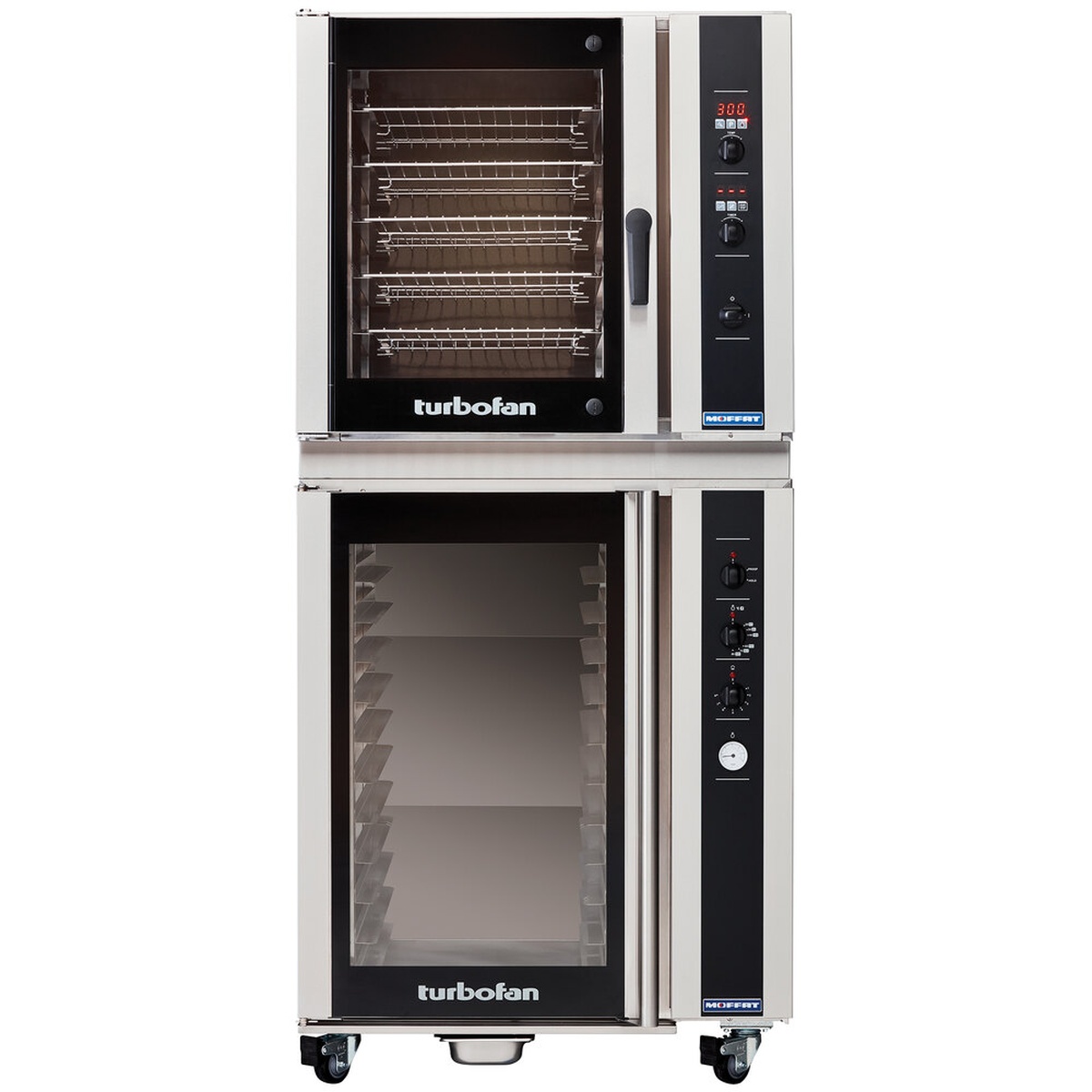 Moffat Turbofan full-size convection oven with stacked 12-tray proofer holding cabinet