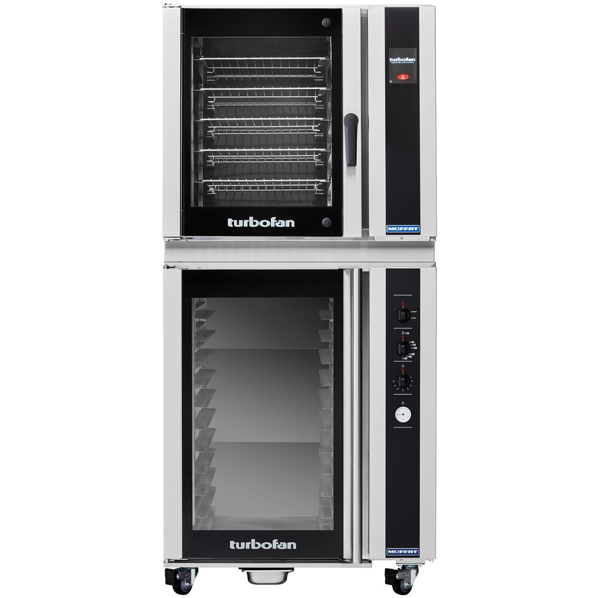 Moffat Turbofan E35T6-26 convection oven stacked on P85M12 proofer holding cabinet