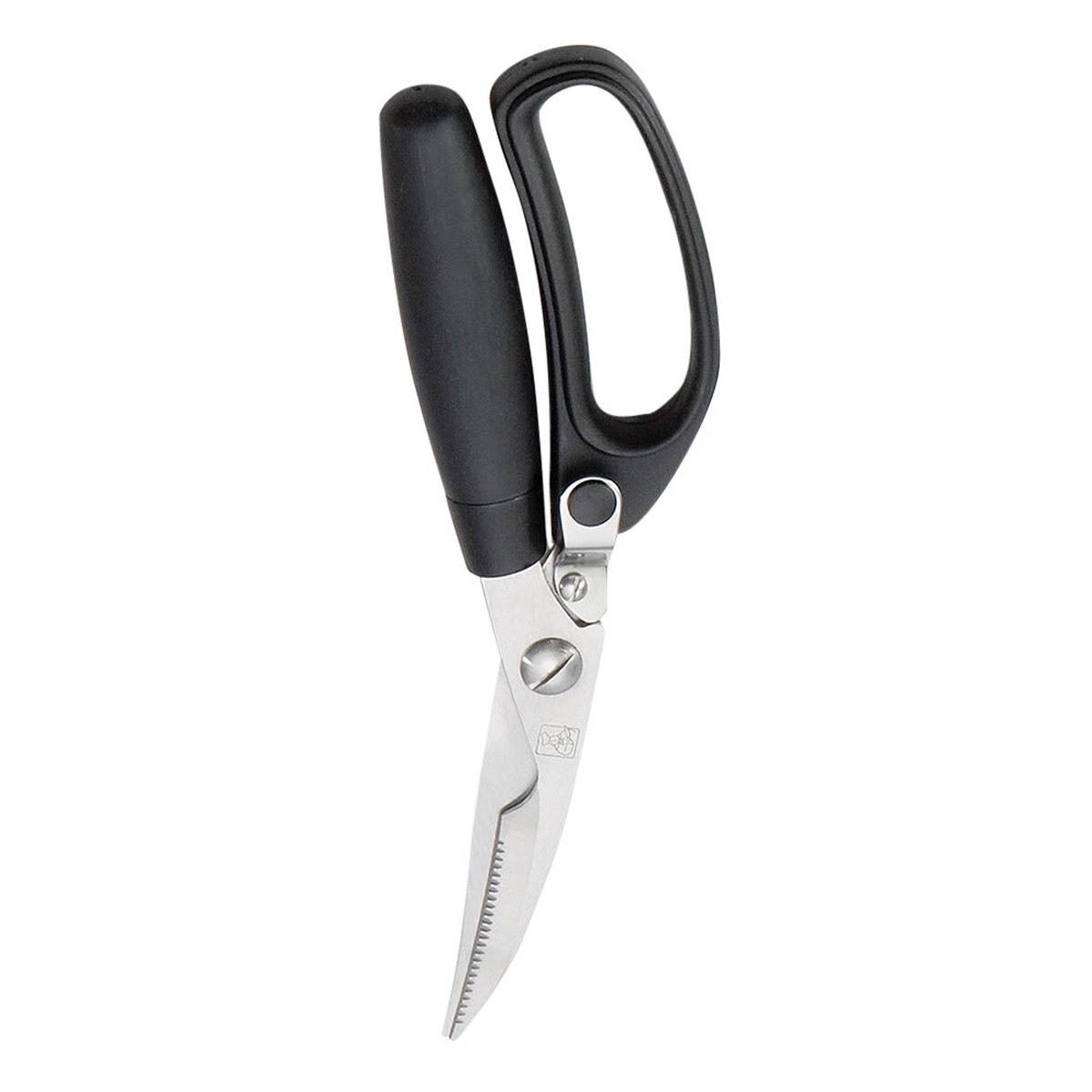 TableCraft E6607 Stainless Steel Poultry Shears with black soft grip handles