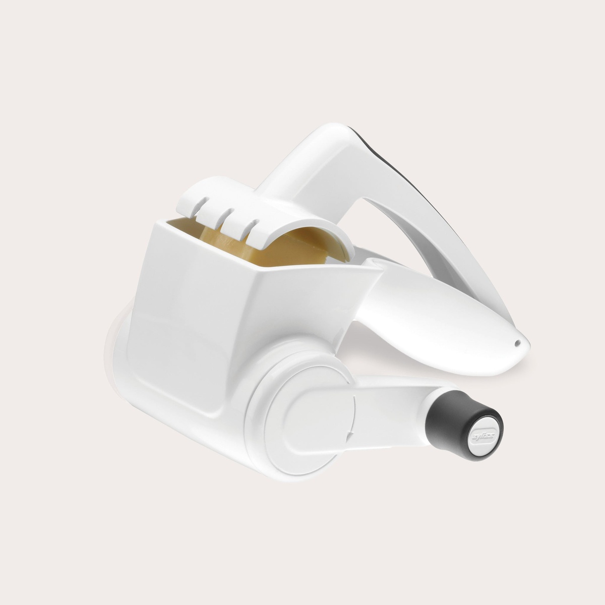 Zyliss Professional Cheese Grater shown disassembled with fine stainless steel grating drum and non-slip rotating knob