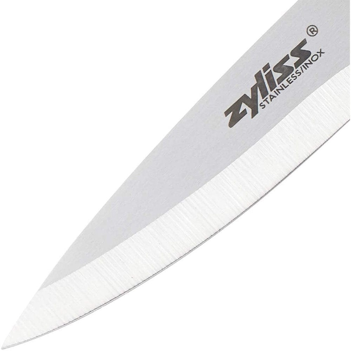 Close-up of Zyliss stainless steel blade with Zyliss Stainless/Inox engraving