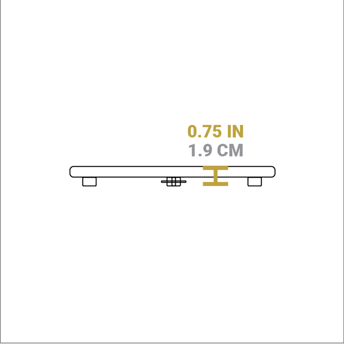 Infographic showing 0.75 inch height profile of the trivet