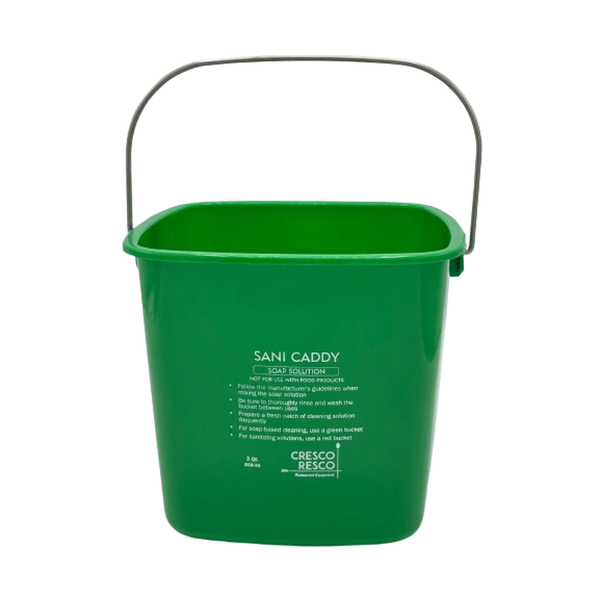 ECB-3G Cresco Resco 3 qt green plastic cleaning pail with metal handle and Sani Caddy label