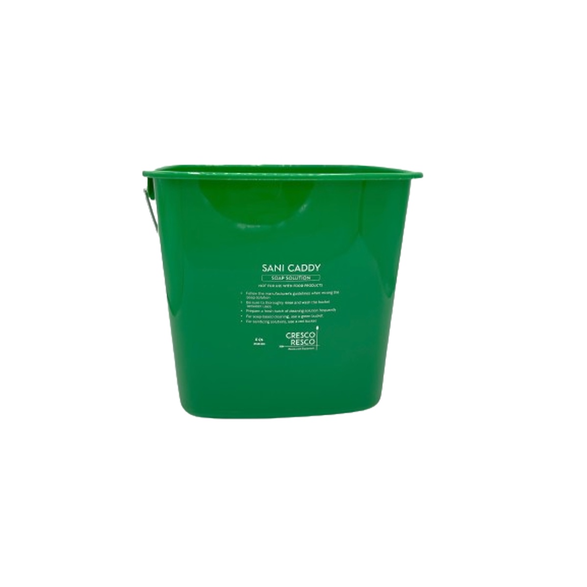 Cresco Resco ECB-6G 6 qt green plastic cleaning pail with metal handle and Sani Caddy label