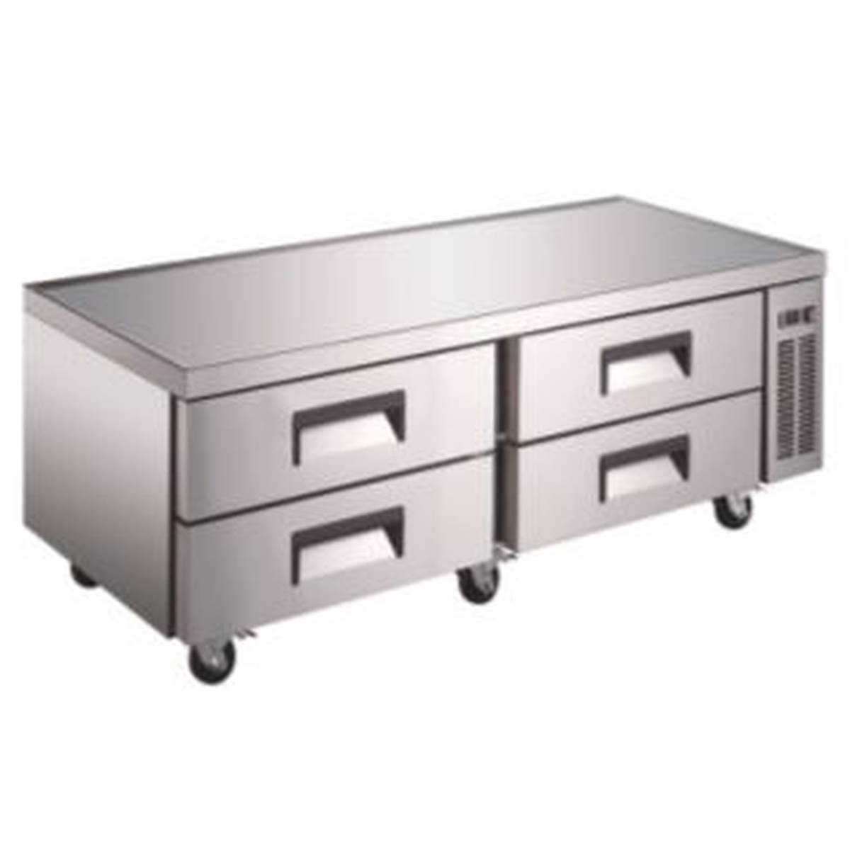 ECB-72-HC Enhanced 72-inch stainless steel refrigerated chef base with 4 drawers and casters