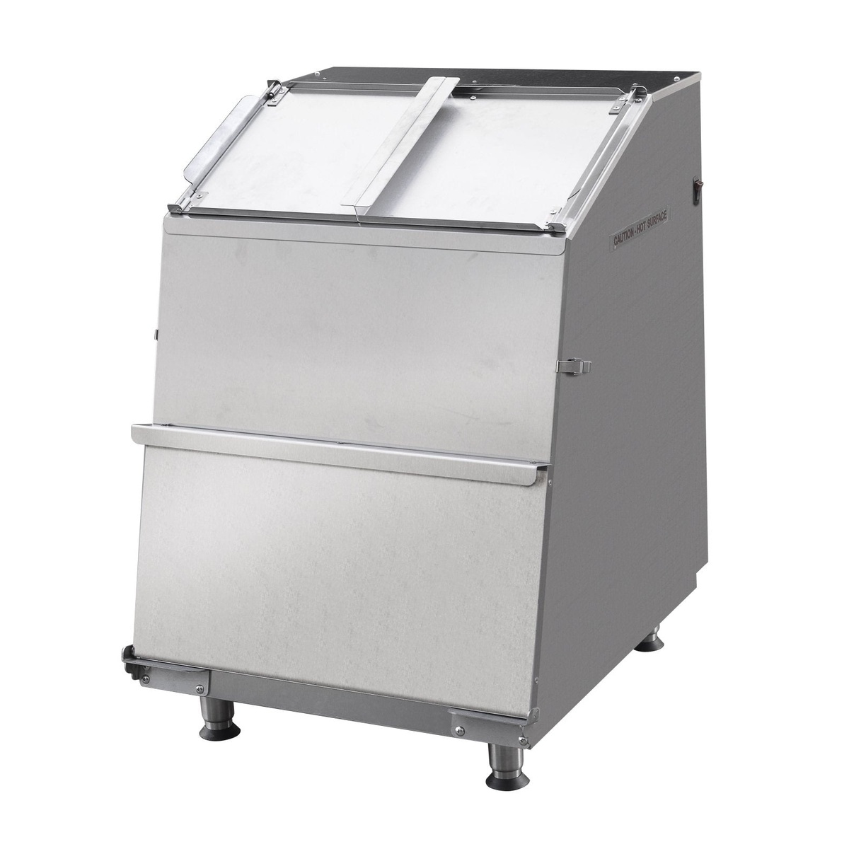 ECW46 Enhanced stainless steel chip warmer with hinged clear top panels and adjustable feet