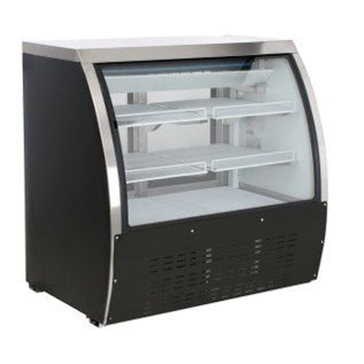 EDC-64-HC Enhanced 64-inch refrigerated deli case with curved glass front and multiple interior display shelves