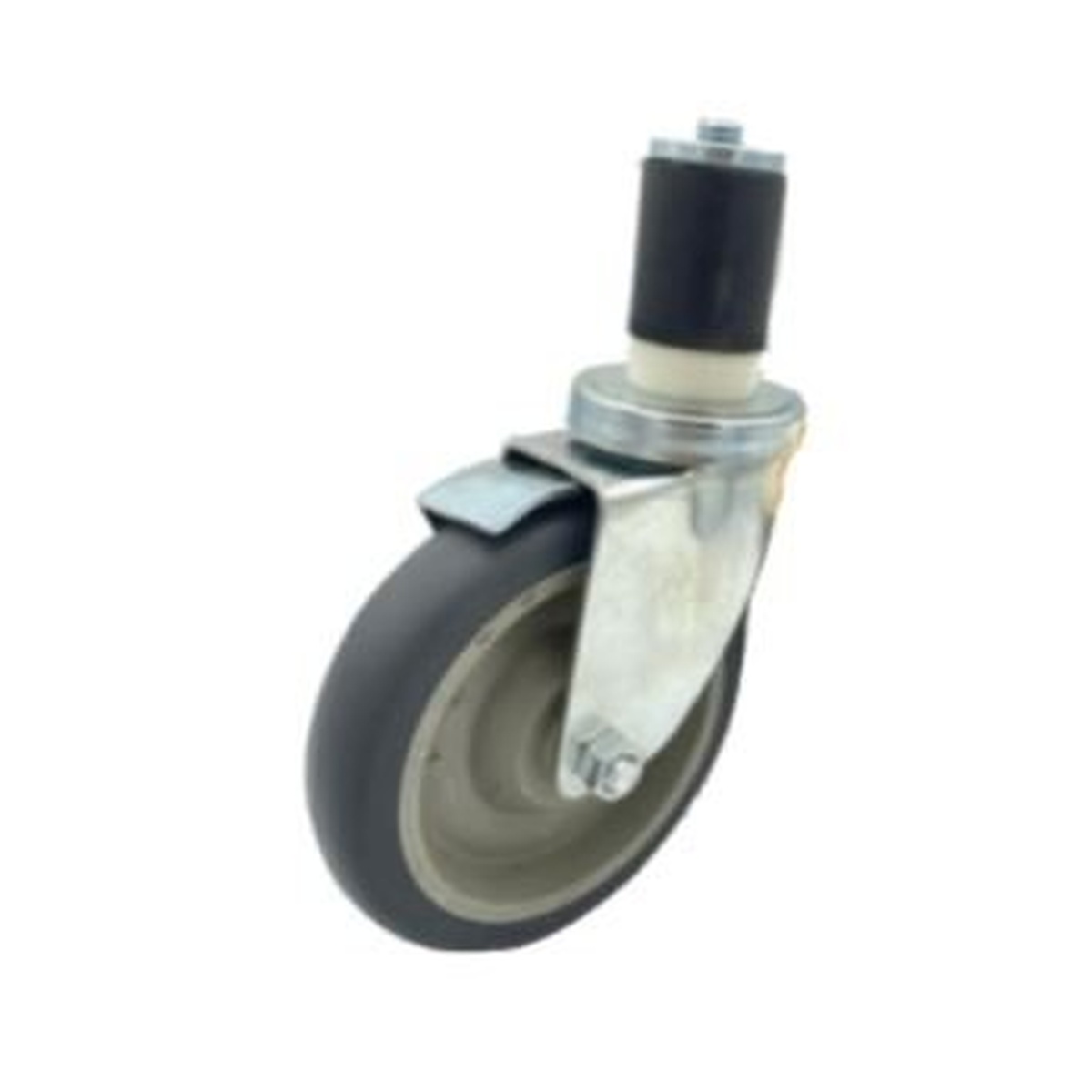 Enhanced 5-inch expanding stem caster with brake, gray rubber wheel and metal yoke