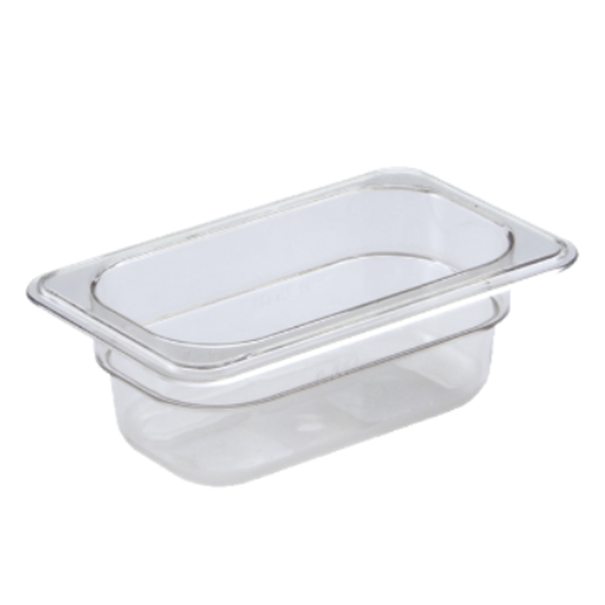 EFP92C Cresco Resco clear polycarbonate 1/9 food insert pan, 2.5 inches deep, shown on white background