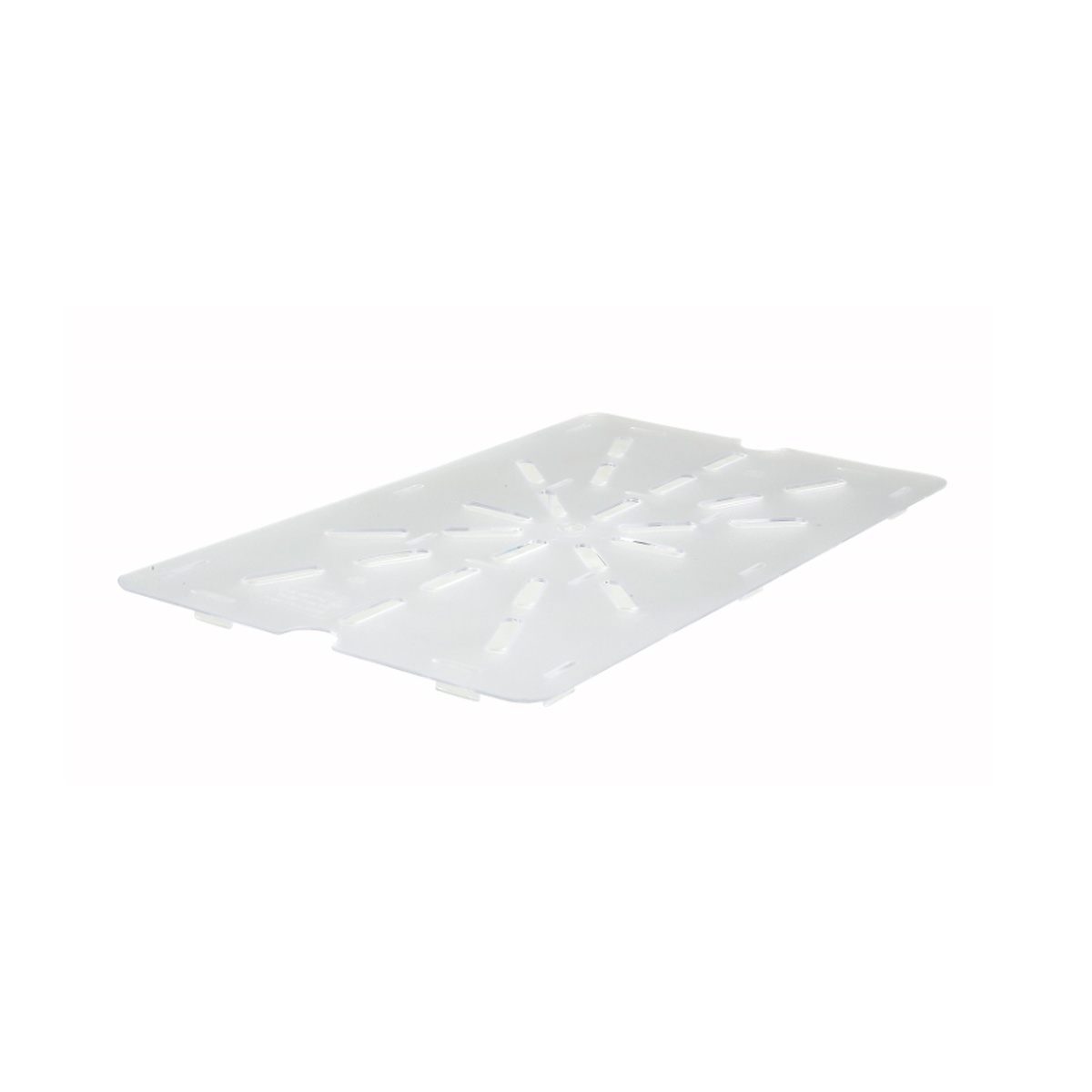 EFPD10C Cresco Resco full-size clear drain shelf colander with star-pattern perforations, product on white background