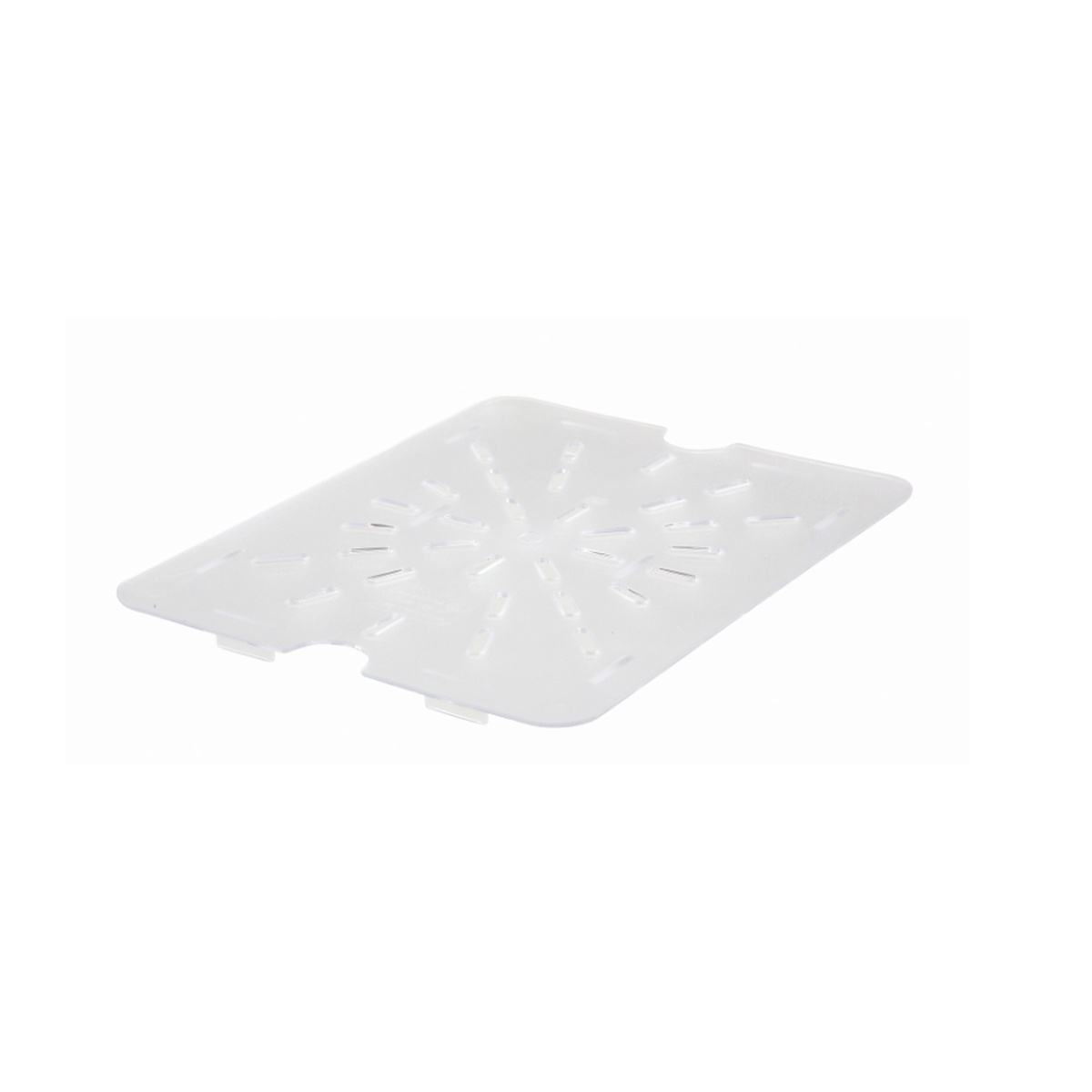 EFPD20C Cresco Resco 1/2 size clear polycarbonate drain shelf with radial slotted drainage pattern