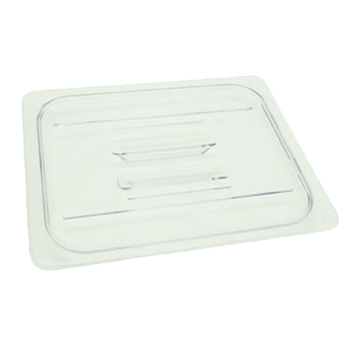 EFPL20C Cresco Resco clear polycarbonate solid lid for 1/2 size insert pan, angled top view