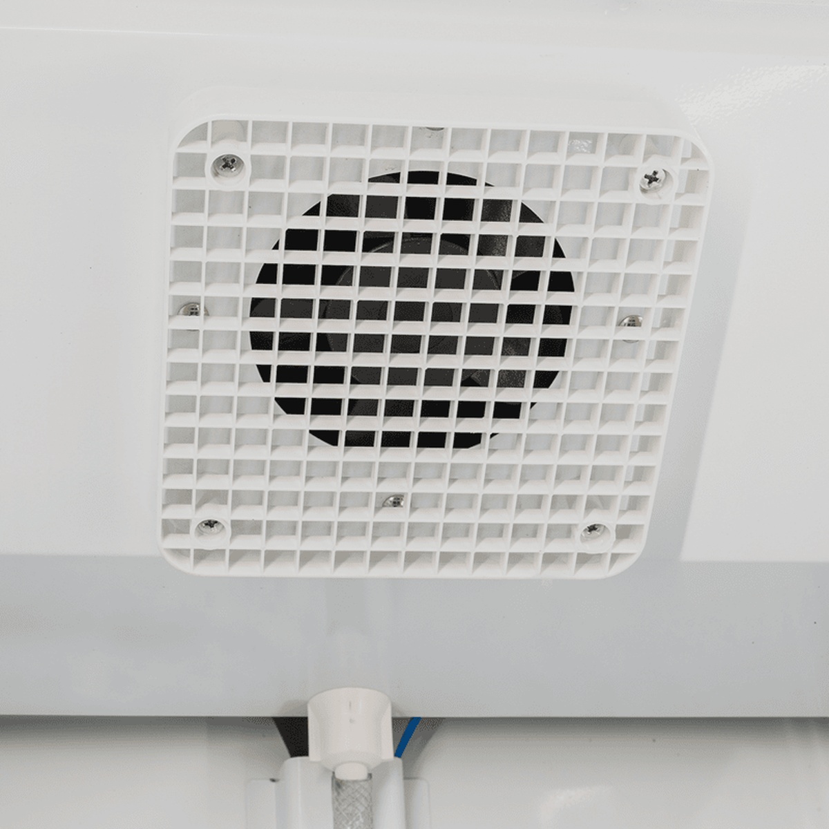 Close-up of the internal circulation fan unit inside the Enhanced EGDM-9R-HC refrigerator