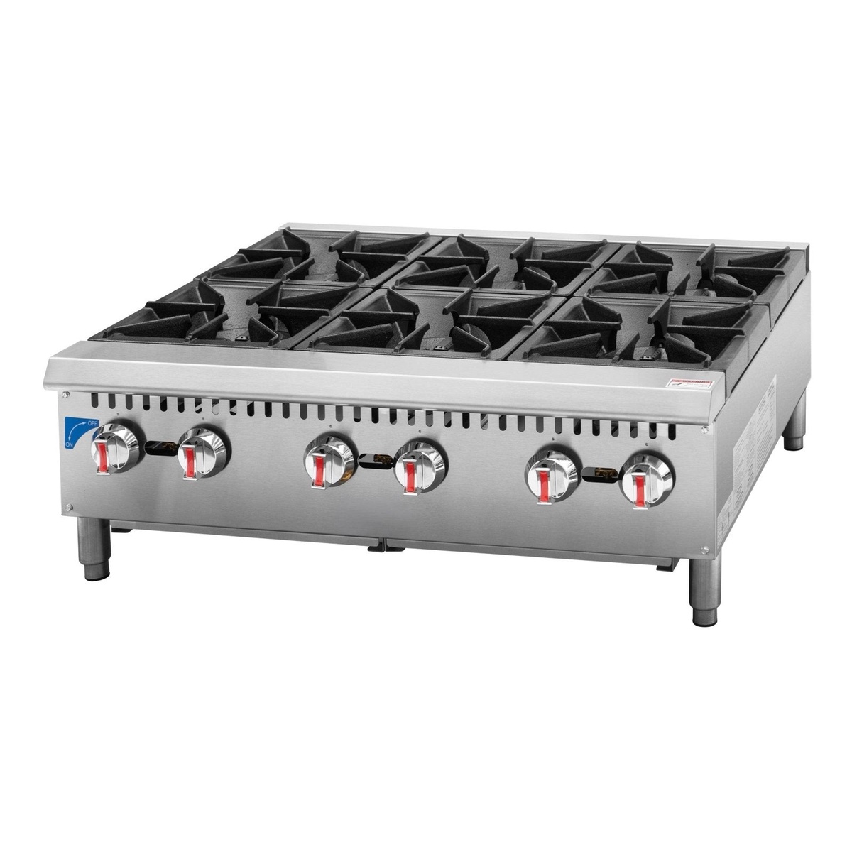 EGHP-6L Enhanced 36-inch 6-burner gas hot plate with stainless steel body and cast iron grates