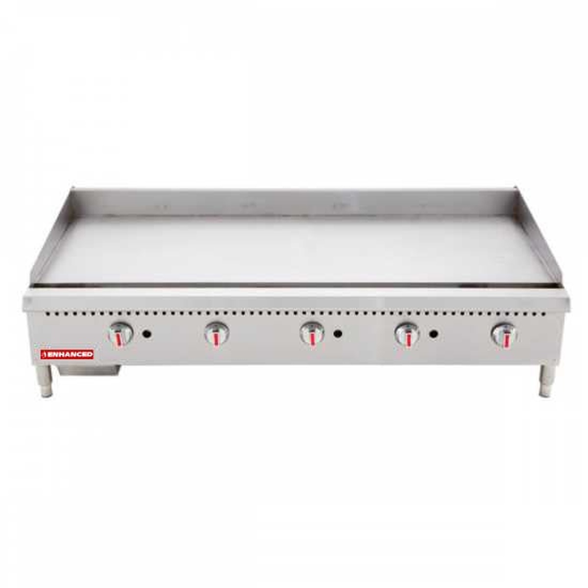 Enhanced Gas Equipment EHDG-60-T-1 60-inch heavy-duty commercial gas griddle with stainless steel body and five thermostatic control knobs