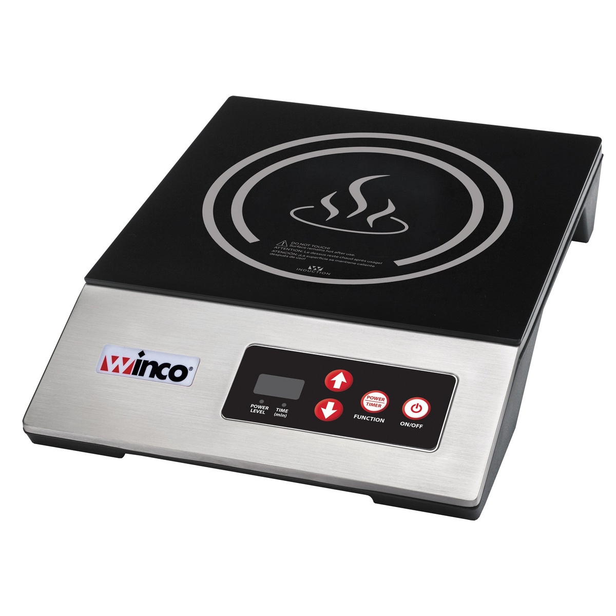 Winco EIC-400E portable induction cooktop with stainless steel front and digital control panel
