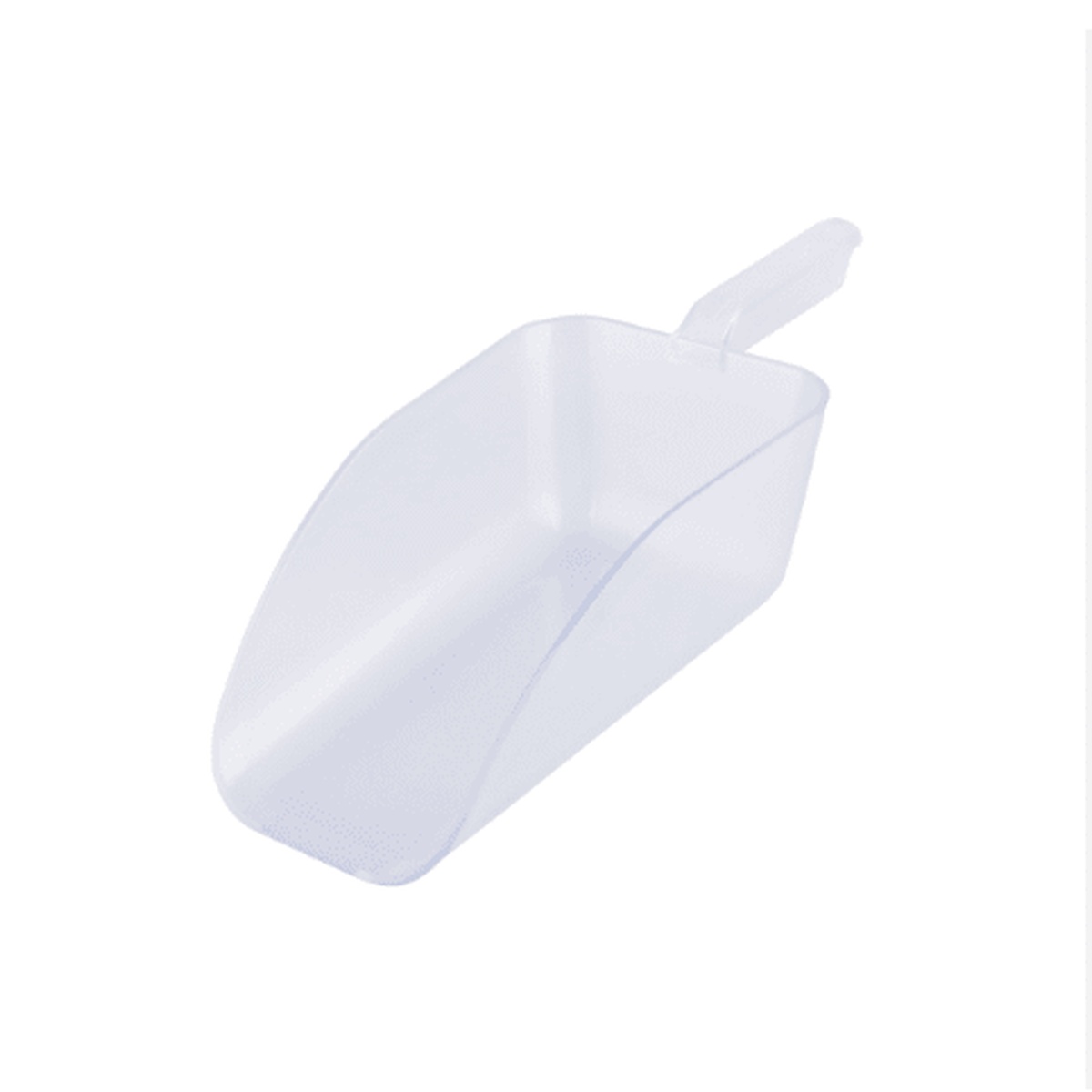Cresco Resco EIS-64C 64 oz. clear plastic ice scoop, angled view showing deep bowl and handle