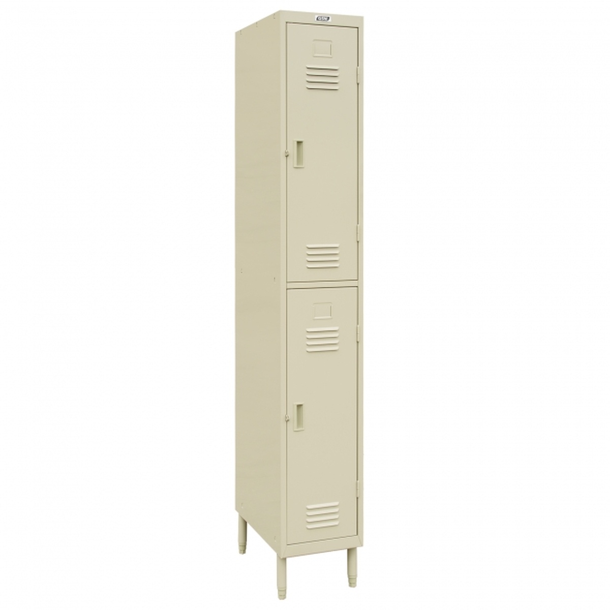 GSW USA EL-2DR 2-tier beige powder coated steel locker with louvered doors and adjustable legs