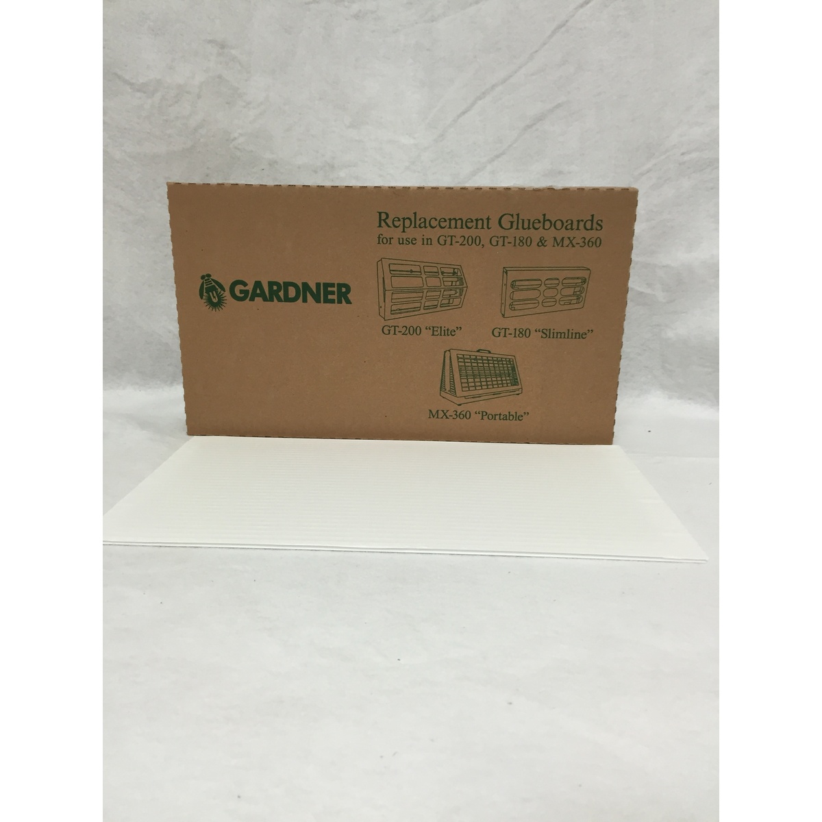 Gardner EL-61 replacement glueboard packaging box showing compatible trap models GT-200 Elite, GT-180 Slimline, and MX-360 Portable