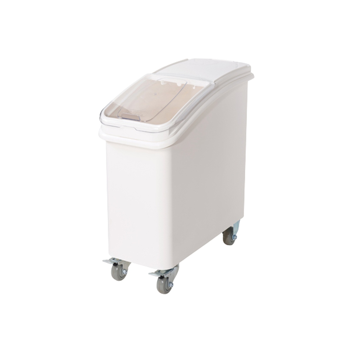 Cresco Resco 21-gallon white mobile ingredient bin with clear flip-top lid and four casters