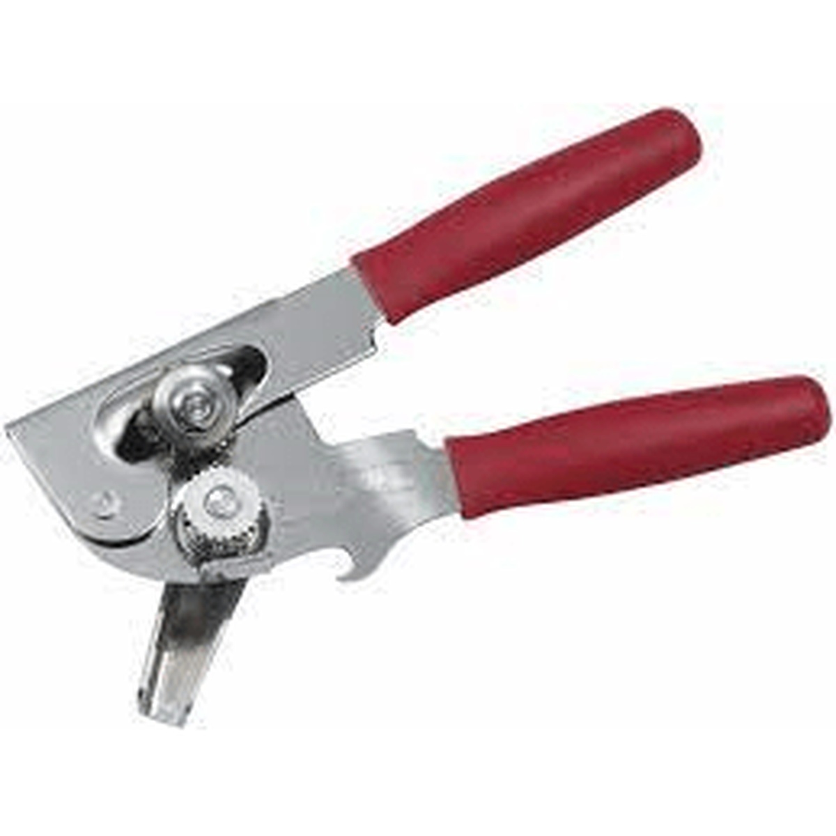 EN407RD Enhanced Swing Can Opener with red grip handles and chrome metal body