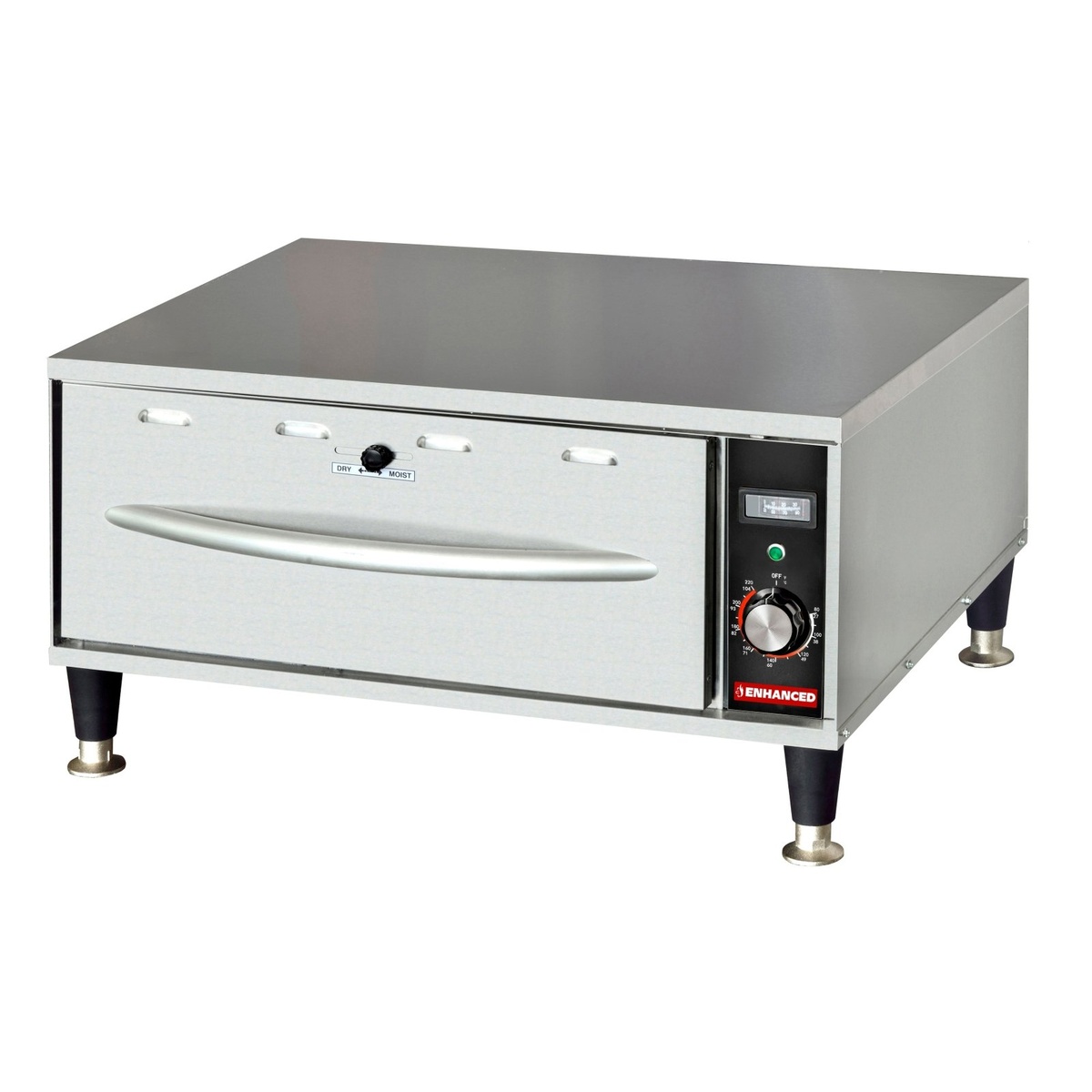 Enhanced ENDW-1-1 single drawer warmer with stainless steel body, humidity control knob, digital display, and temperature dial