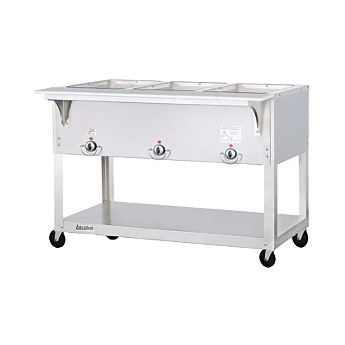 Duke EP303SW mobile hot food table with three wells and undershelf