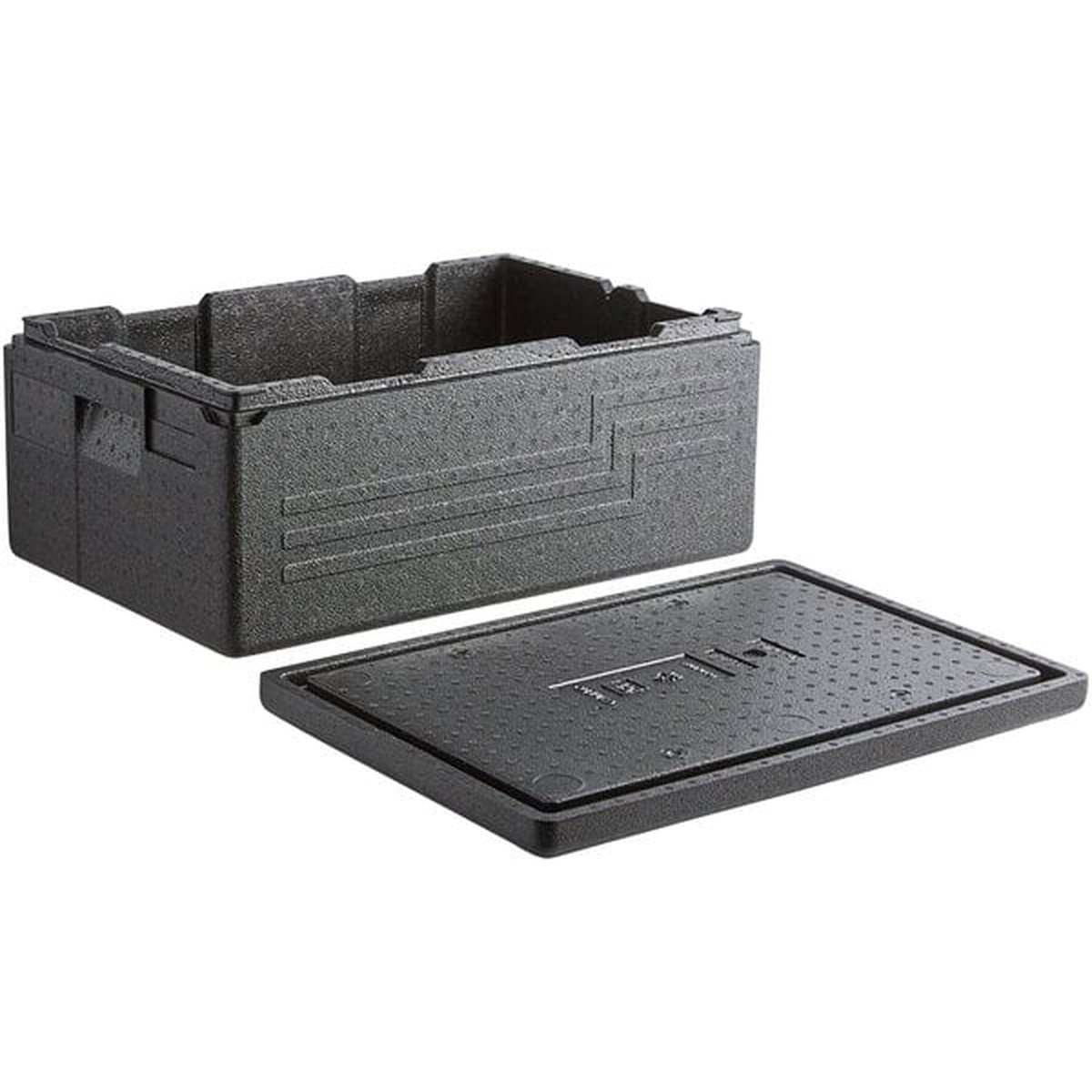 Cambro EPP160SW110 Cam GoBox open with lid removed showing interior wall recesses and molded side handles