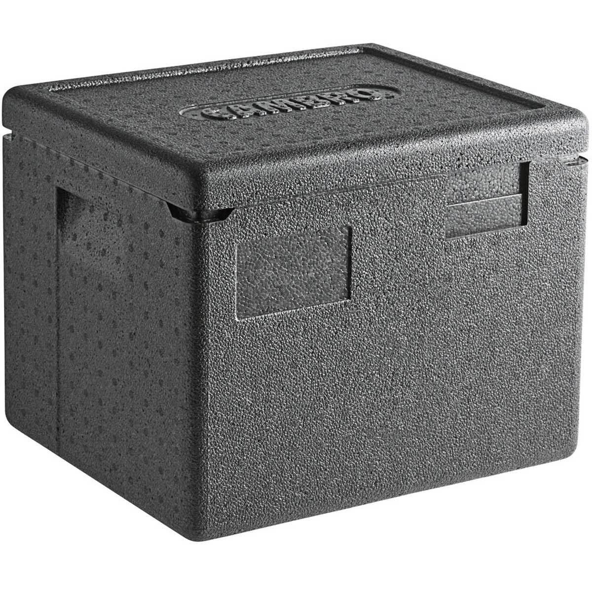 Cambro Cam GoBox black half-size top-load insulated food pan carrier, closed with lid
