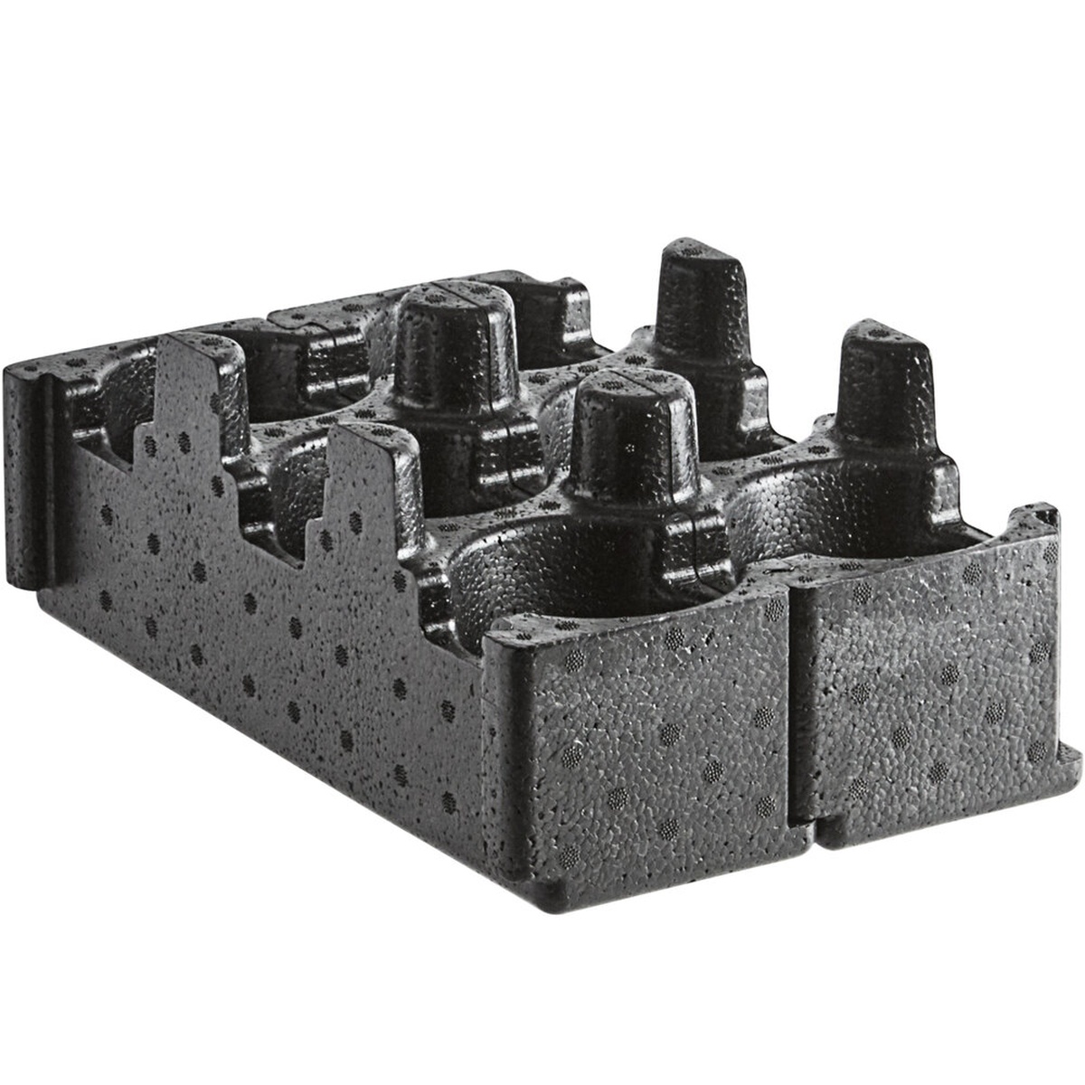 Cambro EPPBEVH2110 black insulated 3-compartment cup holder showing six cup slots on white background