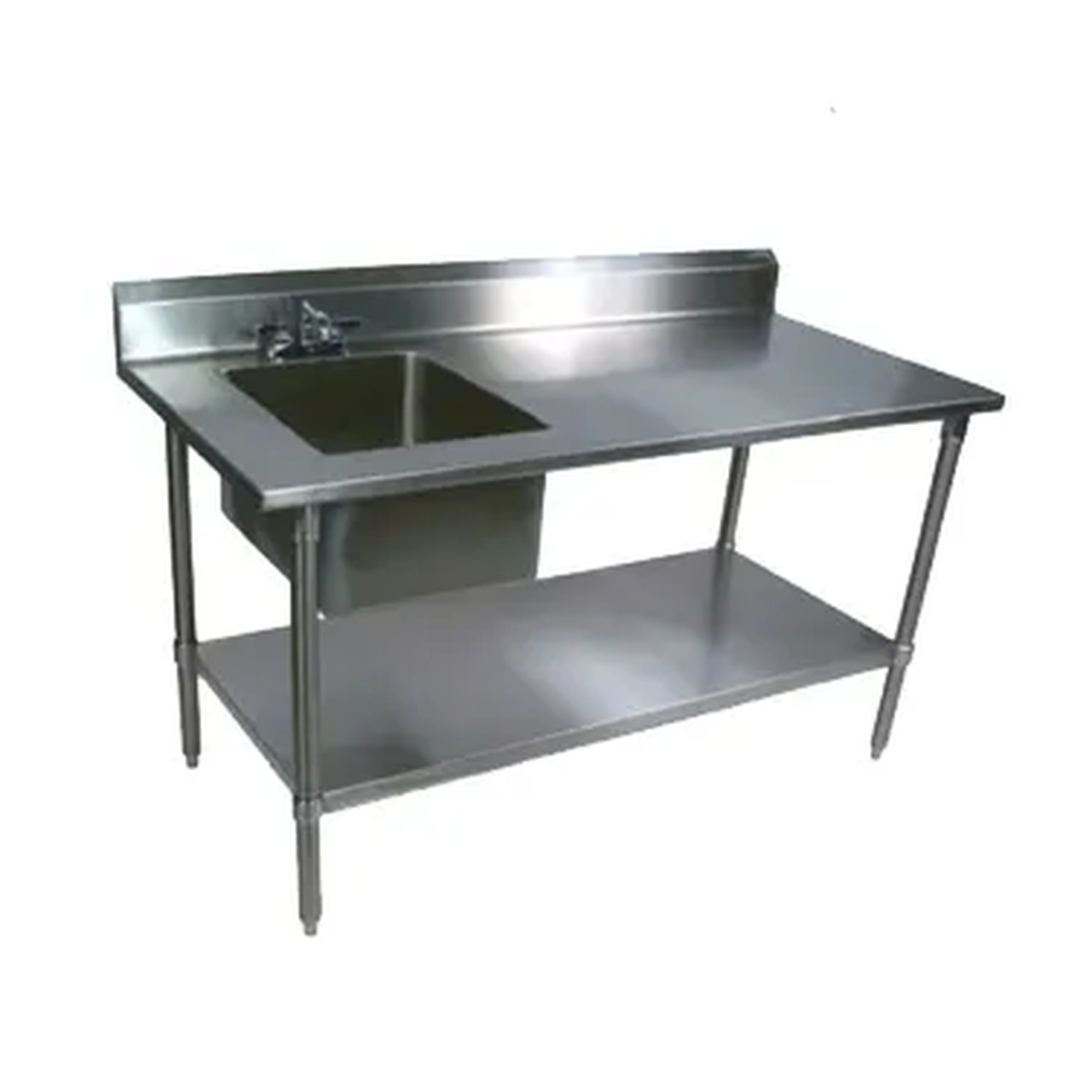 John Boos EPT8R5-3060SSK-L-X 60-inch stainless steel work table with integrated left-side prep sink and adjustable undershelf