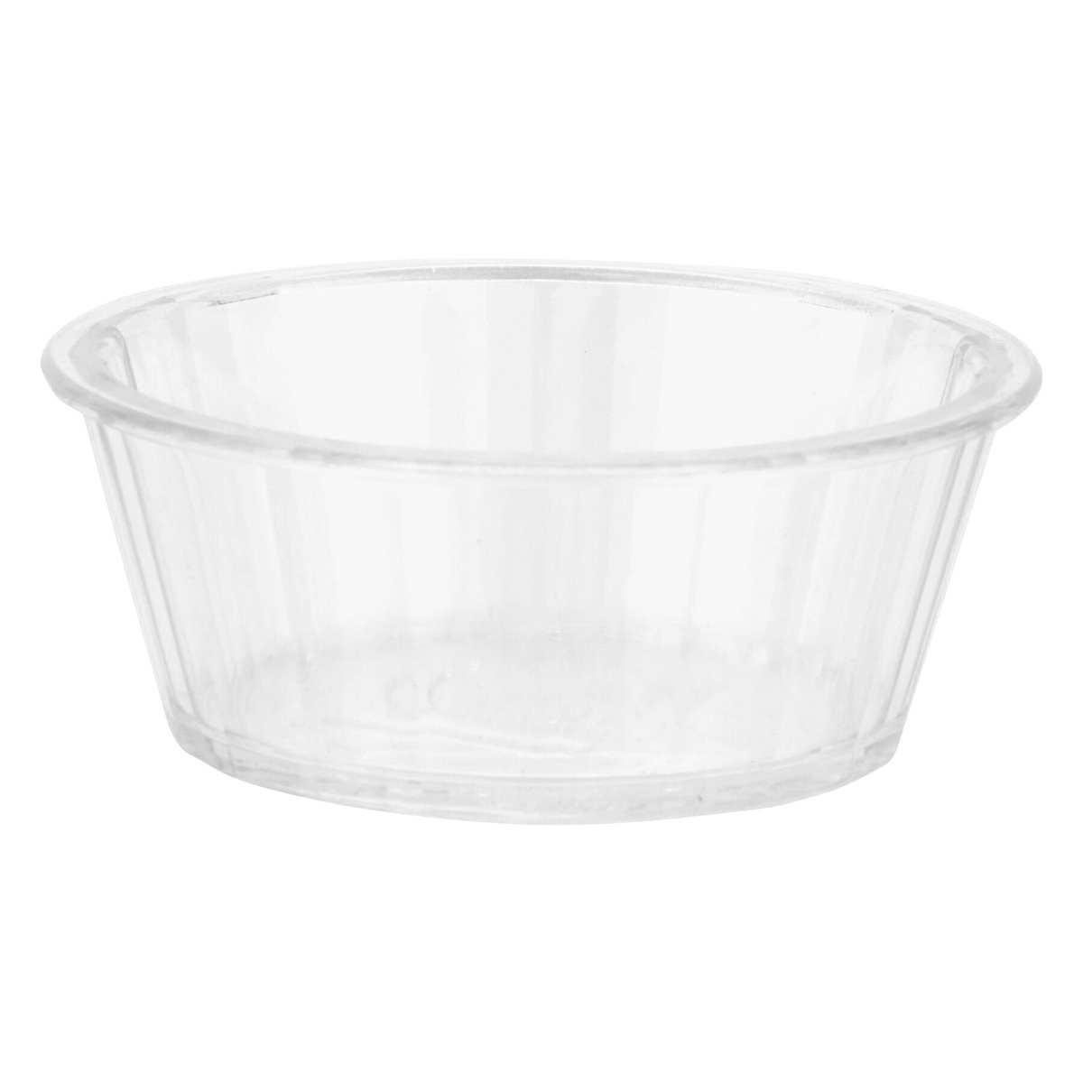 G.E.T. Enterprises ER-020-CL clear fluted ramekin, straight-on side view showing full fluted profile