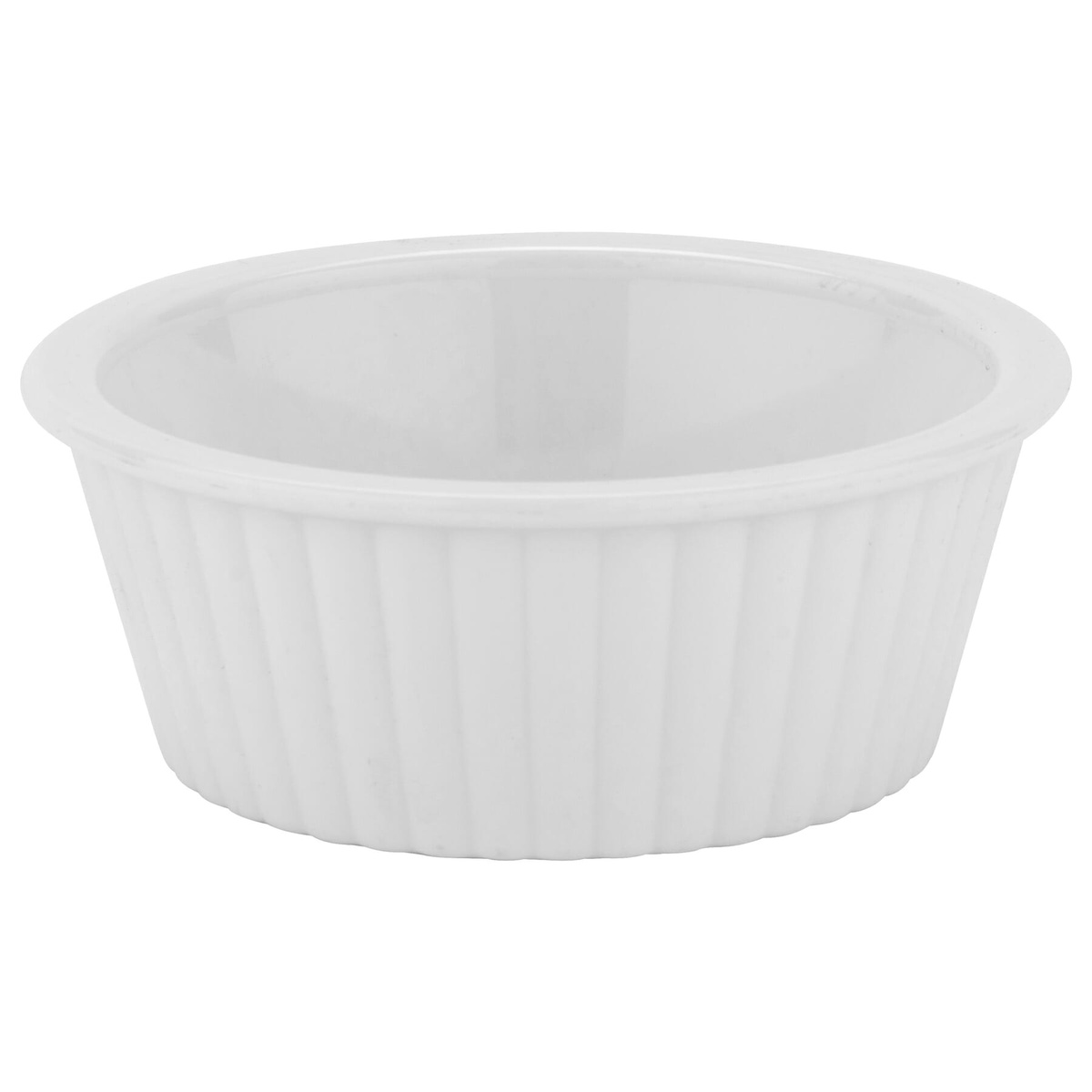 GET Enterprises ER-402-W white fluted ramekin side view showing classic vertical fluting and tapered shape