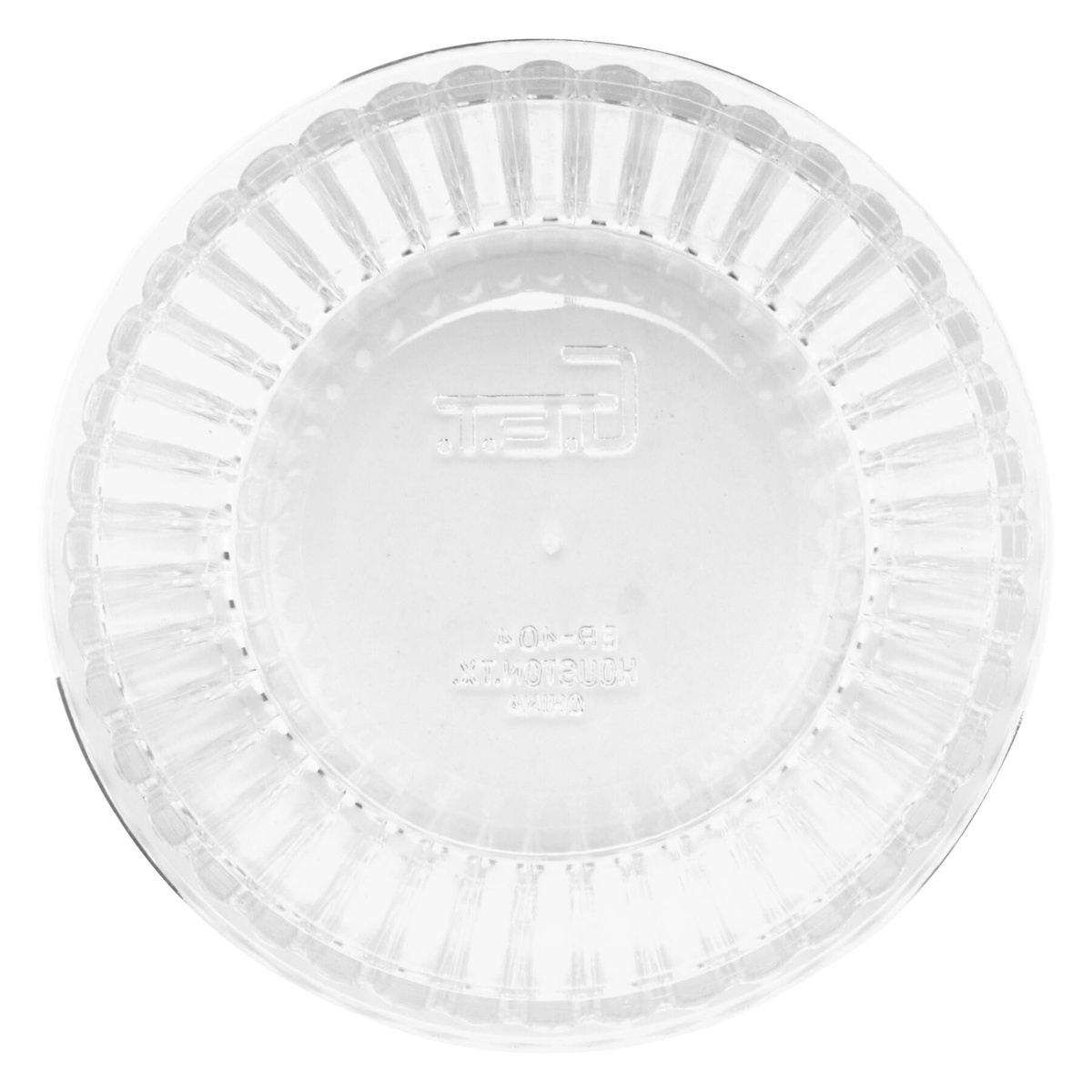 GET Enterprises ER-404-CL clear fluted ramekin bottom view showing brand markings