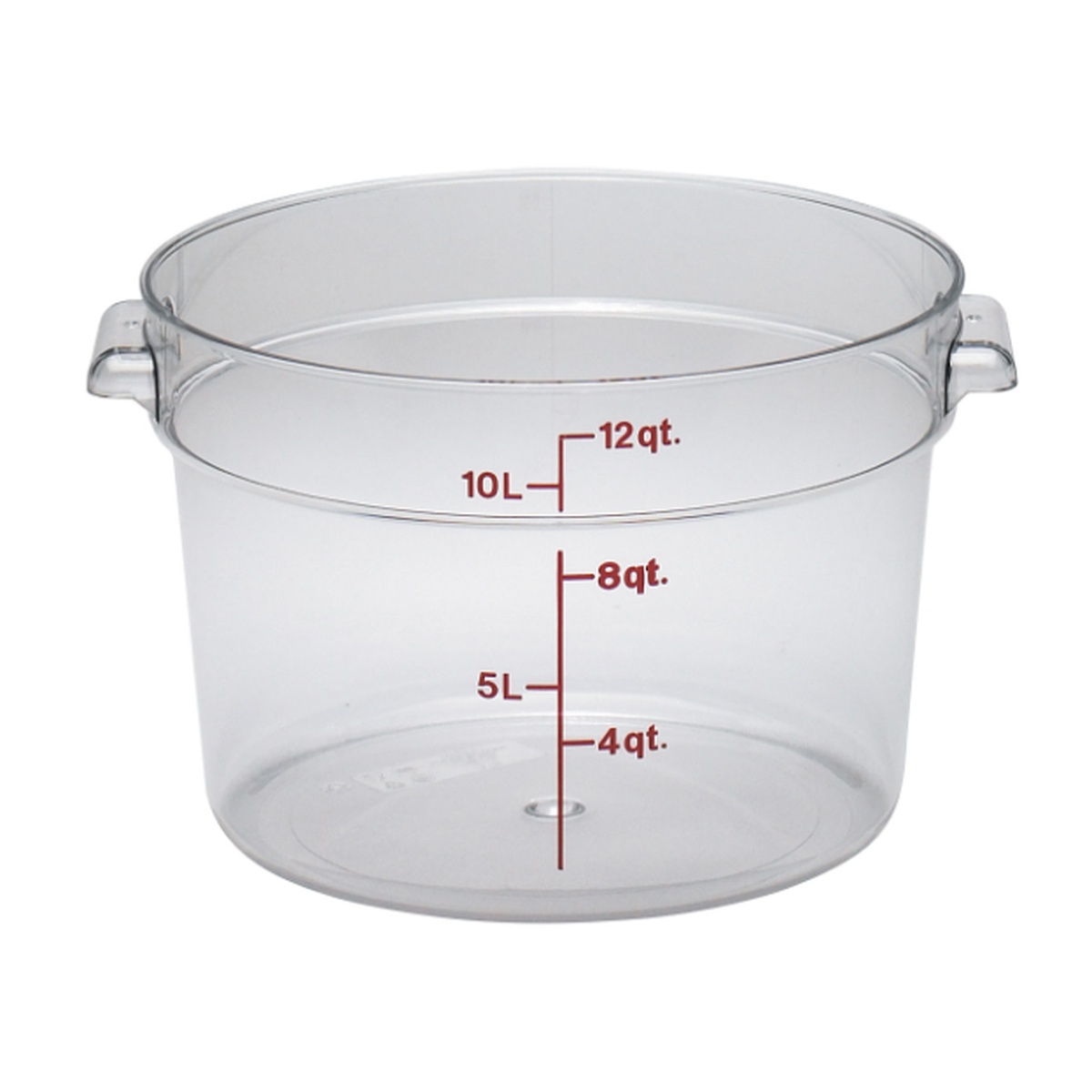 Cresco Resco ERC12C clear round polycarbonate food container with red quart and liter measurement markings