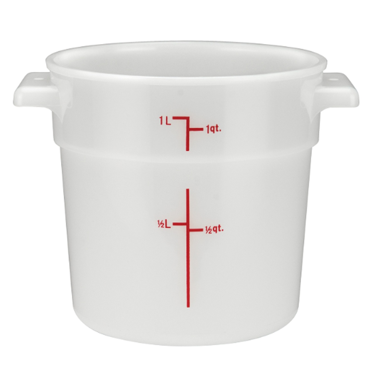 Cresco Resco ERC1T translucent round food container with red quart and liter measurement markings