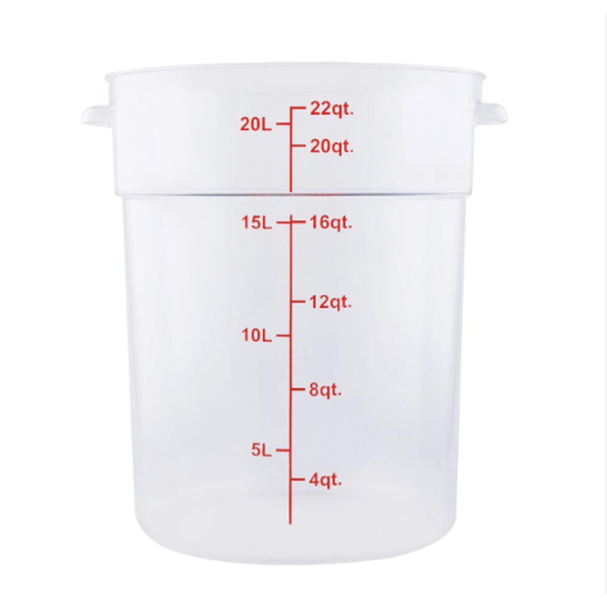 Cresco Resco ERC22T 22-quart translucent round food storage container with red quart and liter graduated markings