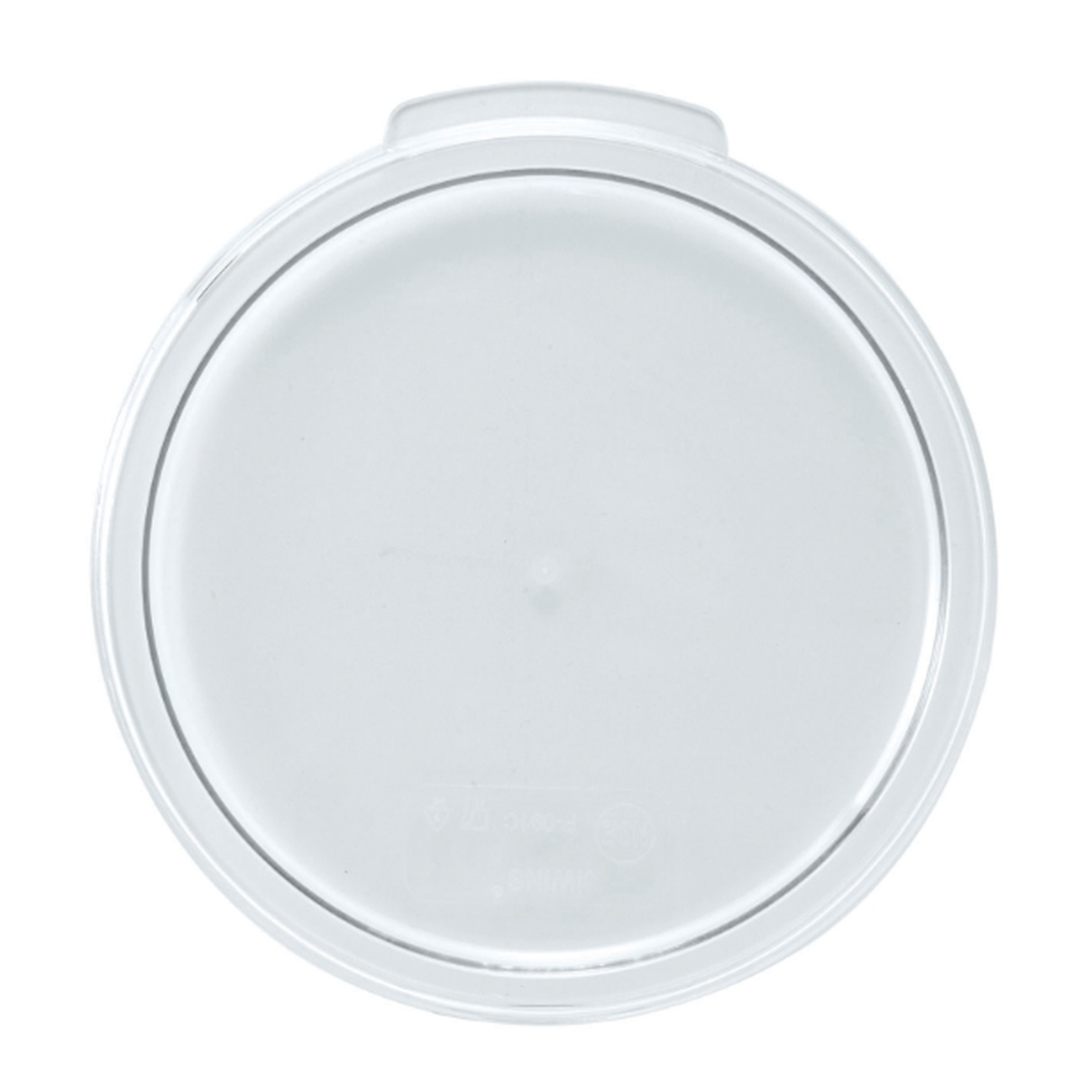 Clear round lid for 6 and 8 qt round food storage containers, top-down view