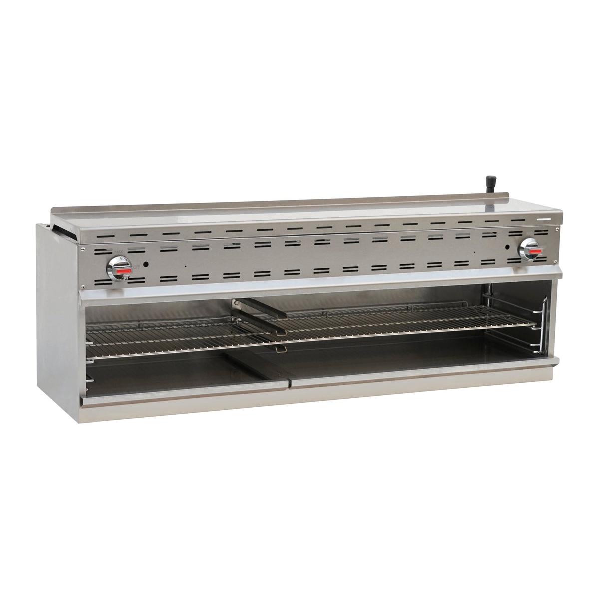 ERCM-60 Enhanced 60-inch stainless steel cheese melter with dual control knobs and adjustable wire grate