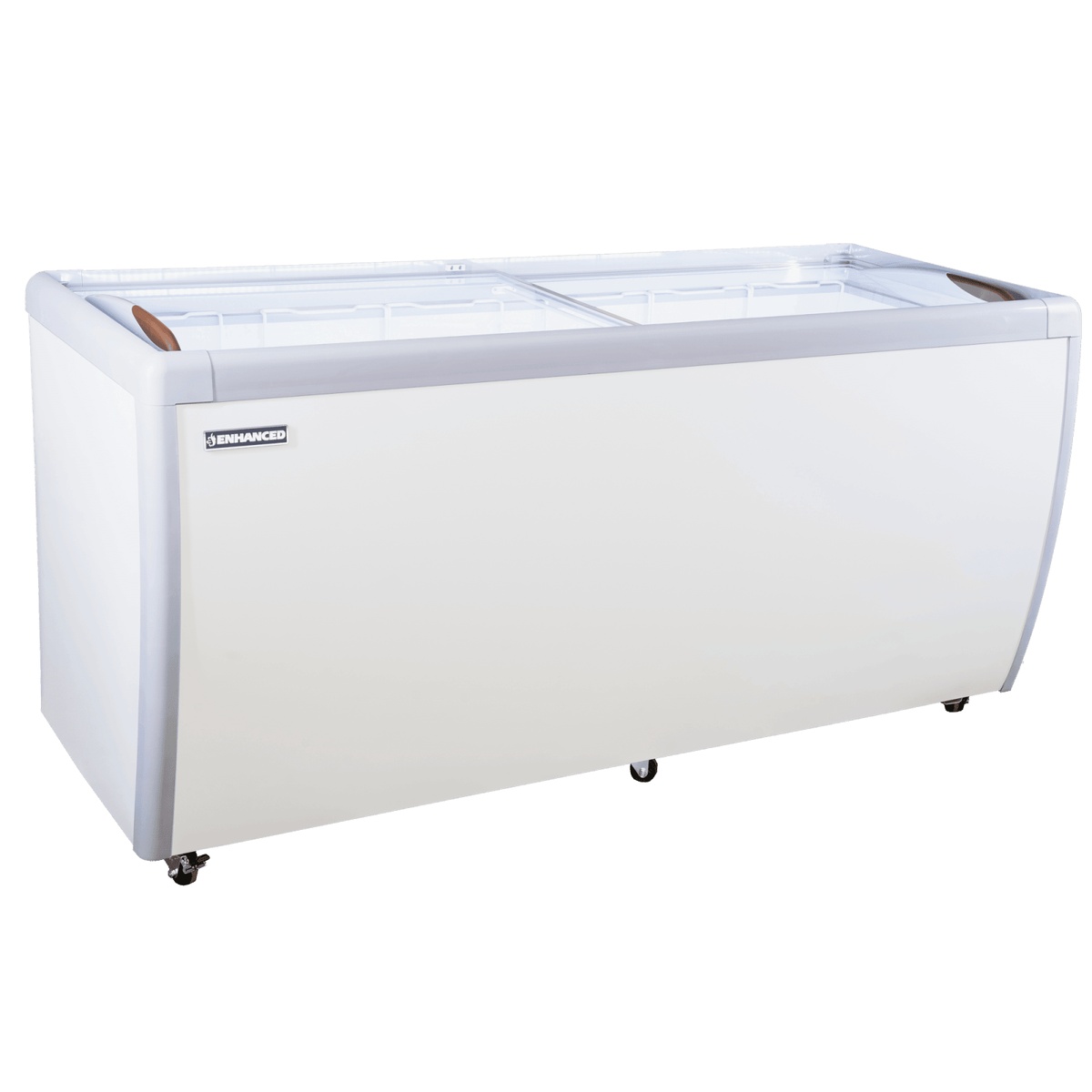 ERI-560DC Enhanced 71-inch ice cream dipping cabinet full unit view with sliding glass lids and casters